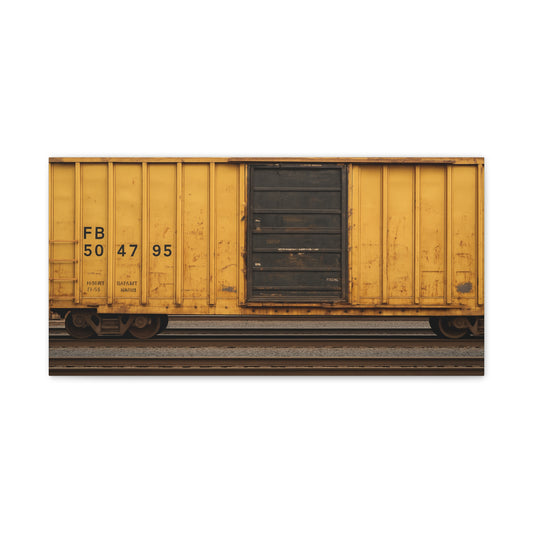 Classic Canvas Art Print, Yellow Train Car Wall Decor, Minimalist Home Decor, Vintage Railway Artwork, Industrial Aesthetic