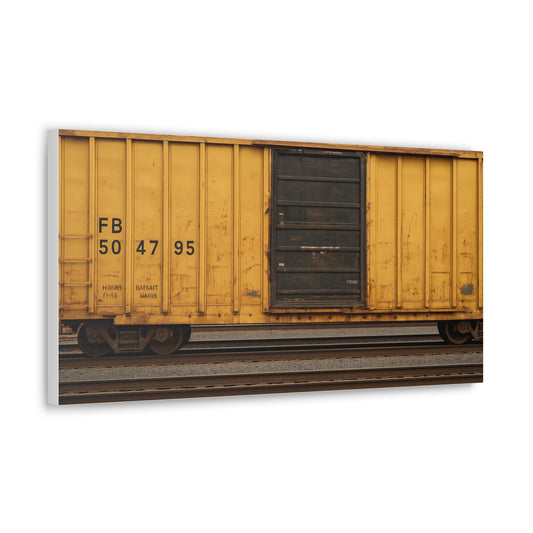 Classic Canvas Art Print, Yellow Train Car Wall Decor, Minimalist Home Decor, Vintage Railway Artwork, Industrial Aesthetic